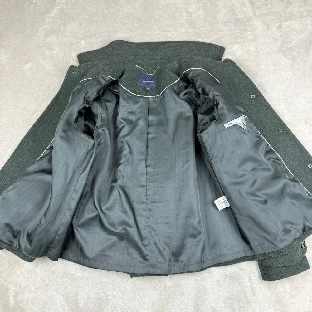Lands End Womens 12 Peacoat Jacket Hunter Green Wool Cashmere Blend Preppy